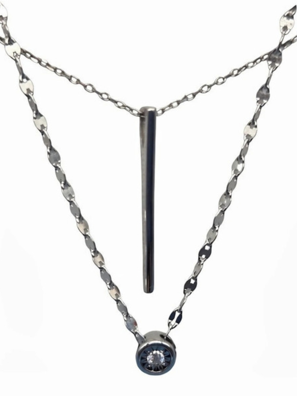 SUN 1/20 CTTW Lab Grown Diamond Sterling Silver Layered Bar Necklace